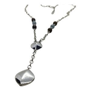 ALine Y Necklace Silver Drop Brown Blue Beaded Necklace